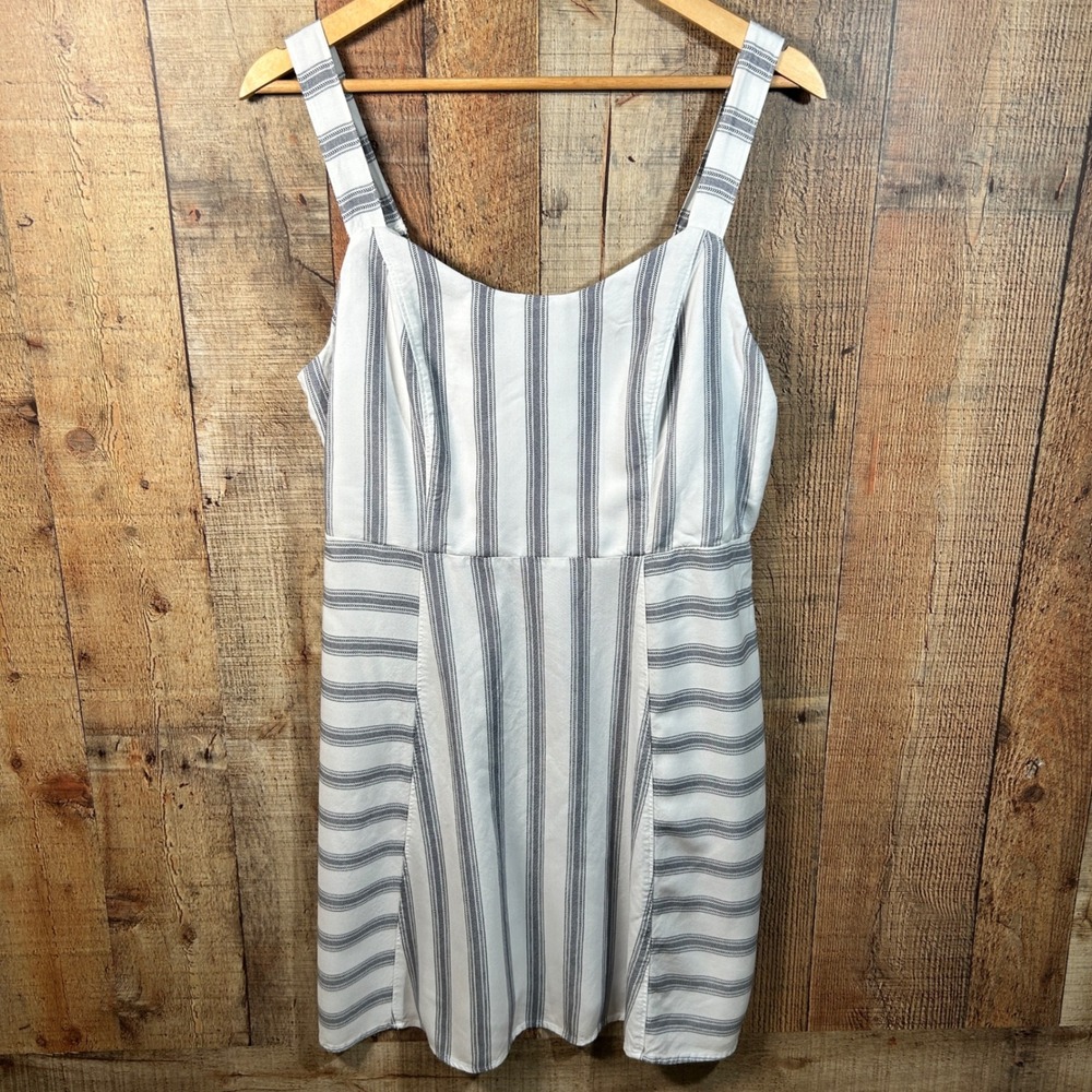 SO White Blue Striped Rayon Sun Dress Smocked Back Coastal Summer Boho XXL